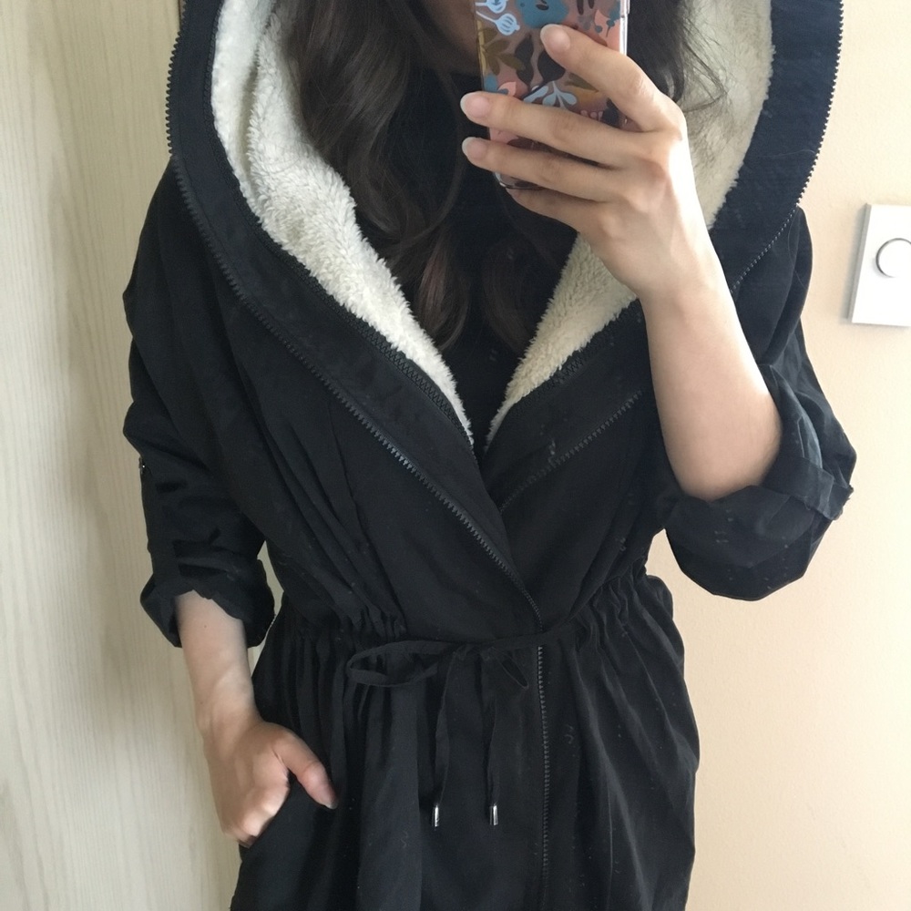 Fleece-lined Black Jacket with Hood